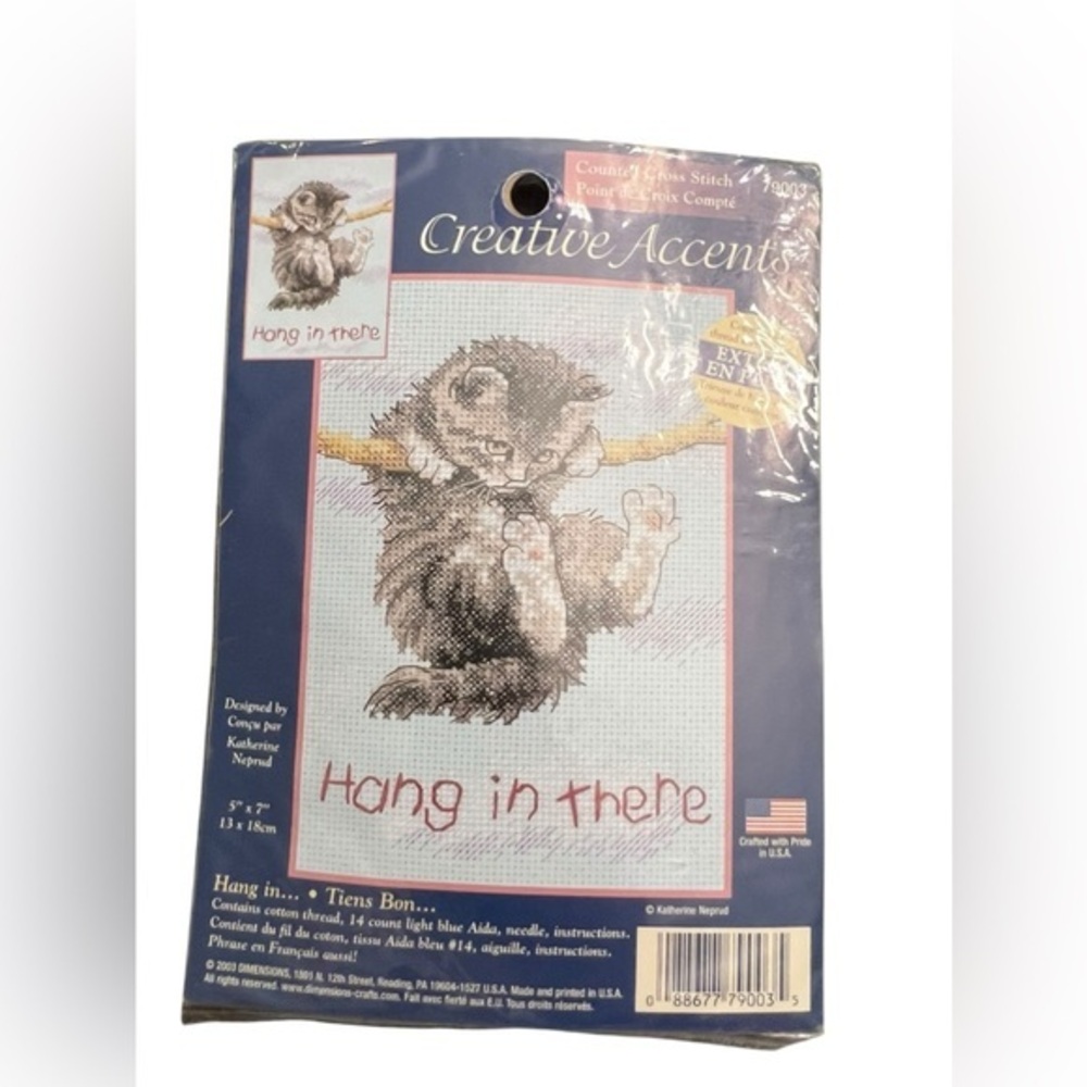 NIP Hang In There Motivational Cat‎ Cross Stitch Kit Creative Accents 79003 5x7”